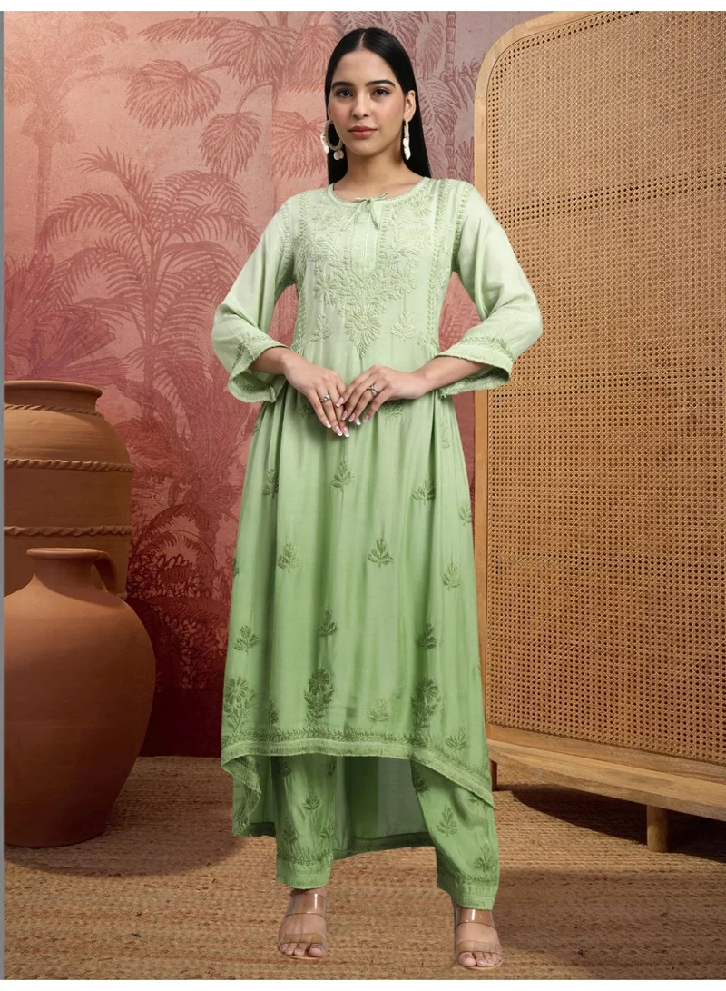 Alaya Hand Embroidered Chikankari Muslin Ombre Kurta Set-AL4101KS